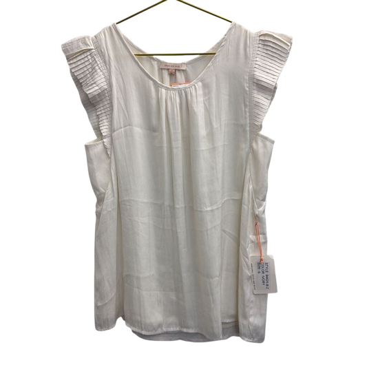 Skies are Blue White Pleated Short Sleeve Top Small