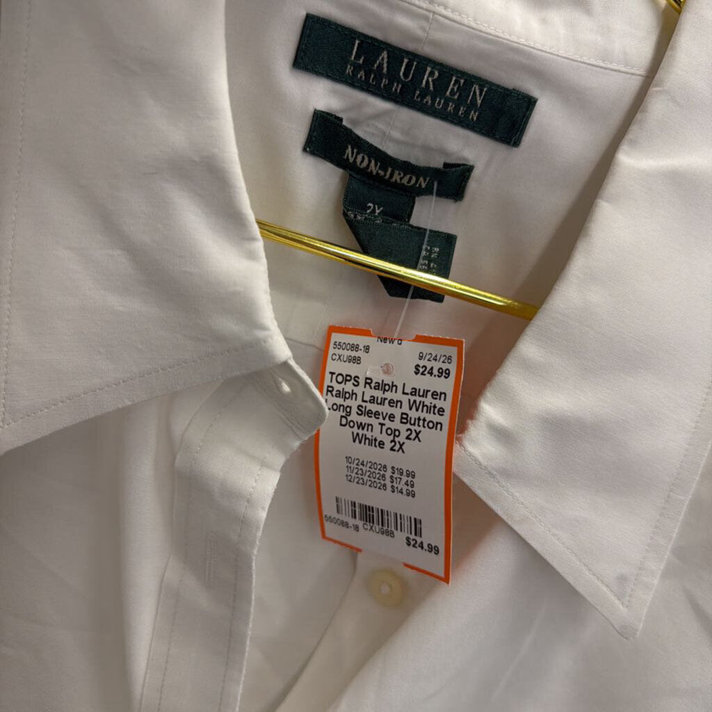 Ralph Lauren White Long Sleeve Button Down Top 2X