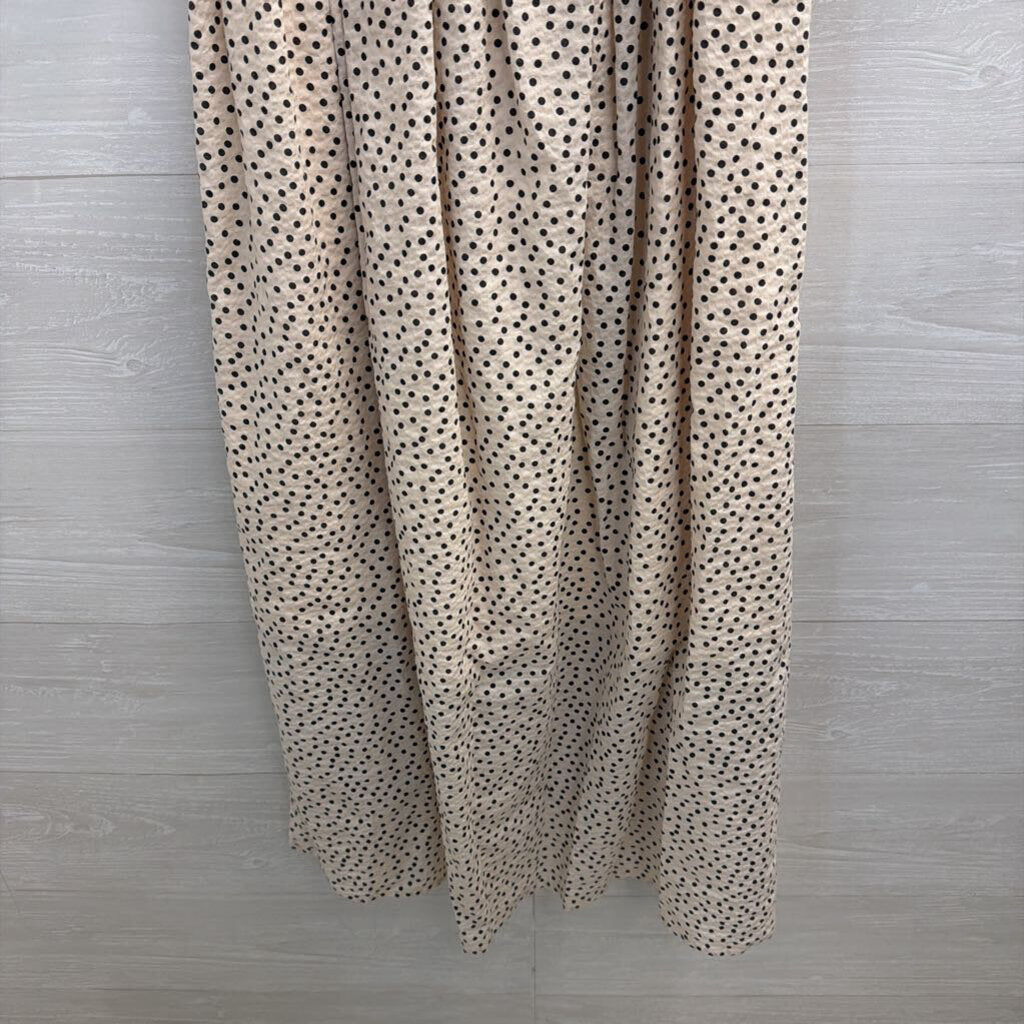 Just Female Cream/ Black Dot Print Short Puff Sleeve Maxi Dress Medium