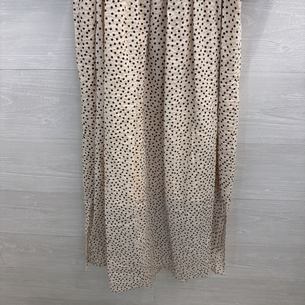 Just Female Cream/ Black Dot Print Short Puff Sleeve Maxi Dress Medium