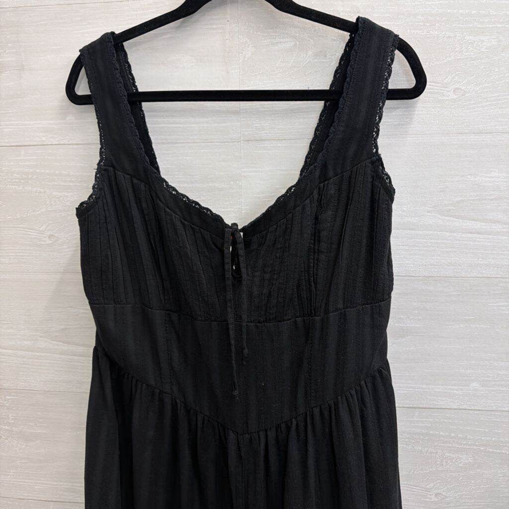 American Eagle Black Textured Striped Jumpsuit Extra Large