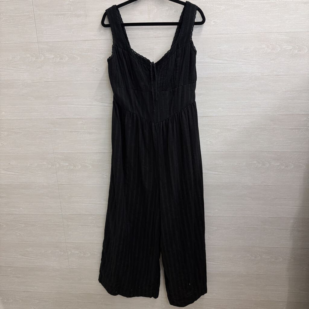 American Eagle Black Textured Striped Jumpsuit Extra Large