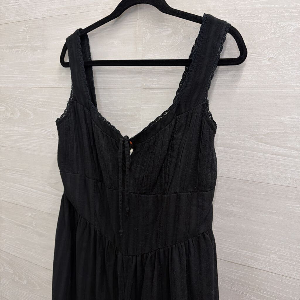 American Eagle Black Textured Striped Jumpsuit Extra Large