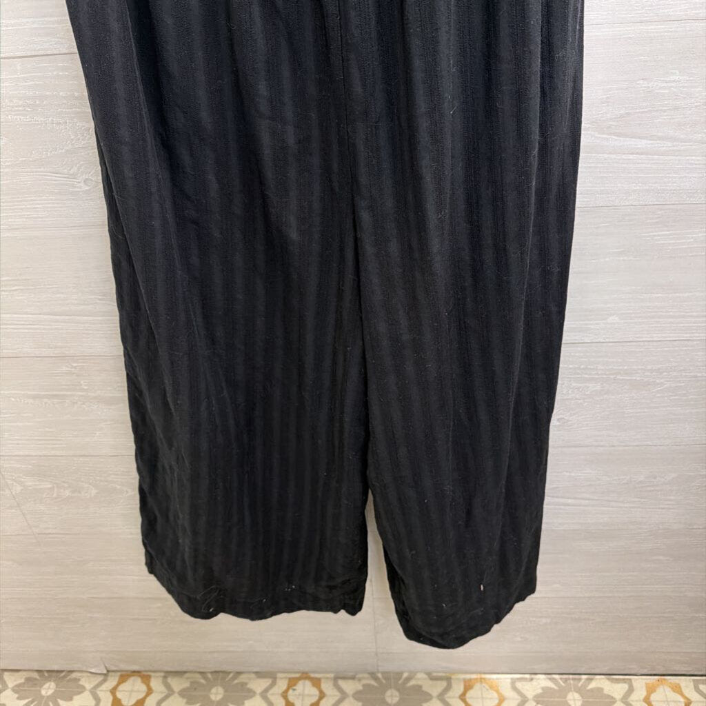 American Eagle Black Textured Striped Jumpsuit Extra Large