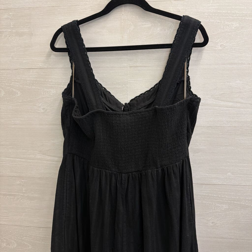 American Eagle Black Textured Striped Jumpsuit Extra Large