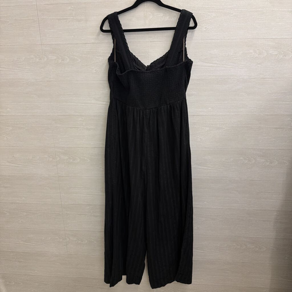 American Eagle Black Textured Striped Jumpsuit Extra Large