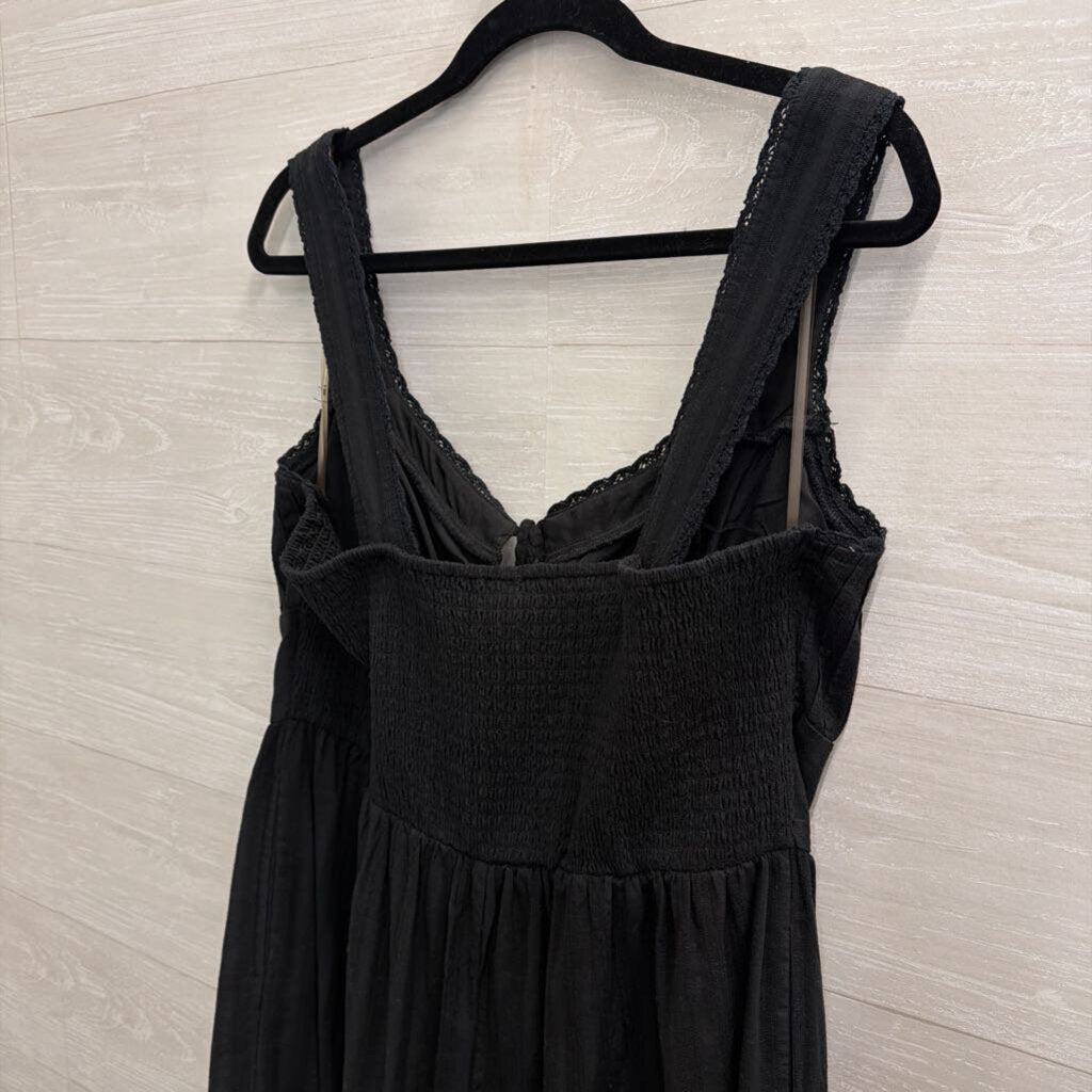 American Eagle Black Textured Striped Jumpsuit Extra Large