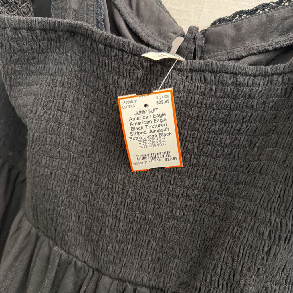American Eagle Black Textured Striped Jumpsuit Extra Large