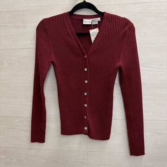 Newport News Burgundy Ribbed Cardigan Sweater Medium