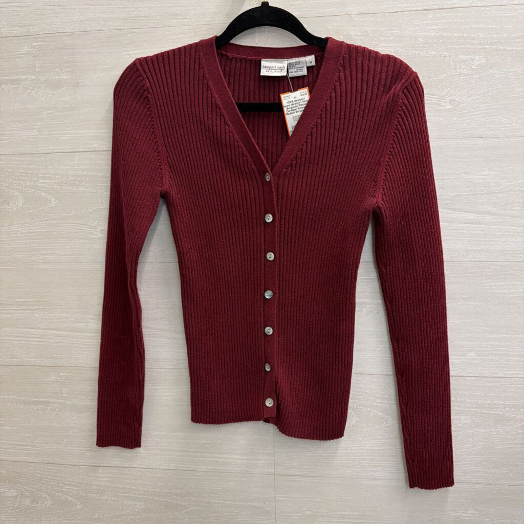 Newport News Burgundy Ribbed Cardigan Sweater Medium