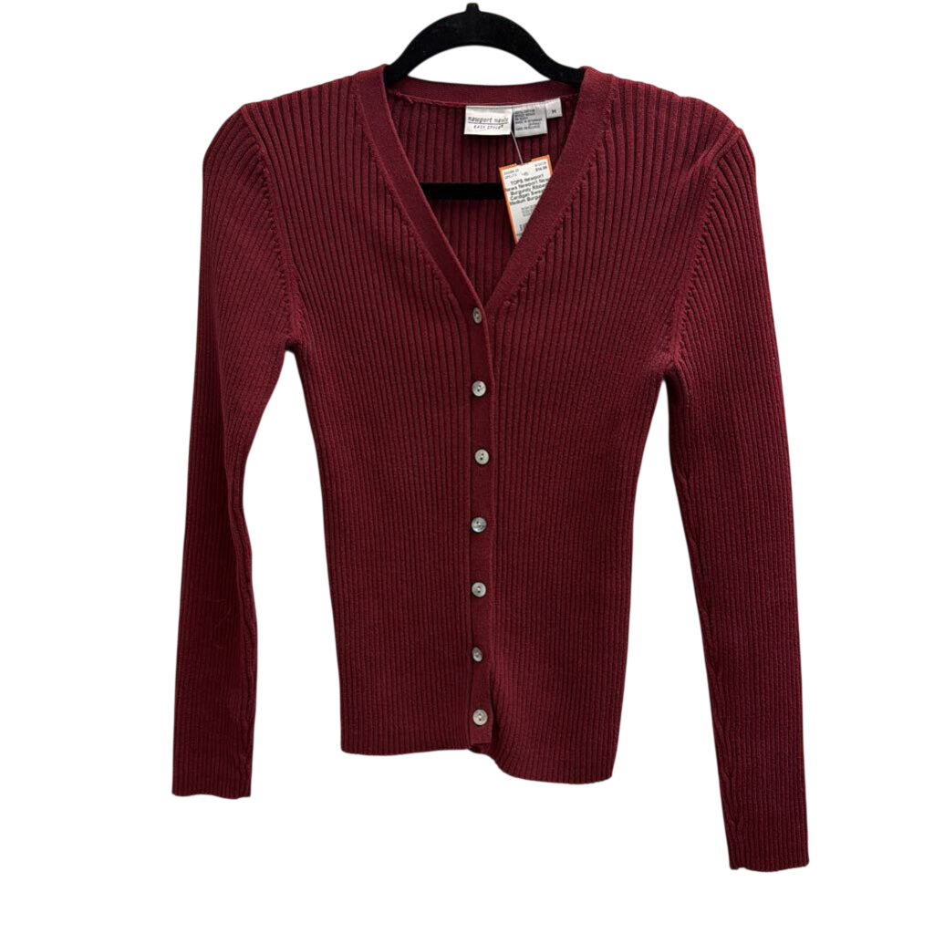 Newport News Burgundy Ribbed Cardigan Sweater Medium