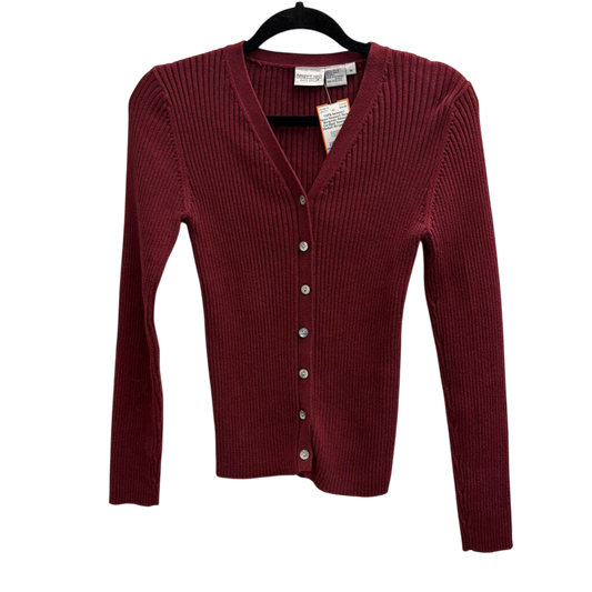Newport News Burgundy Ribbed Cardigan Sweater Medium