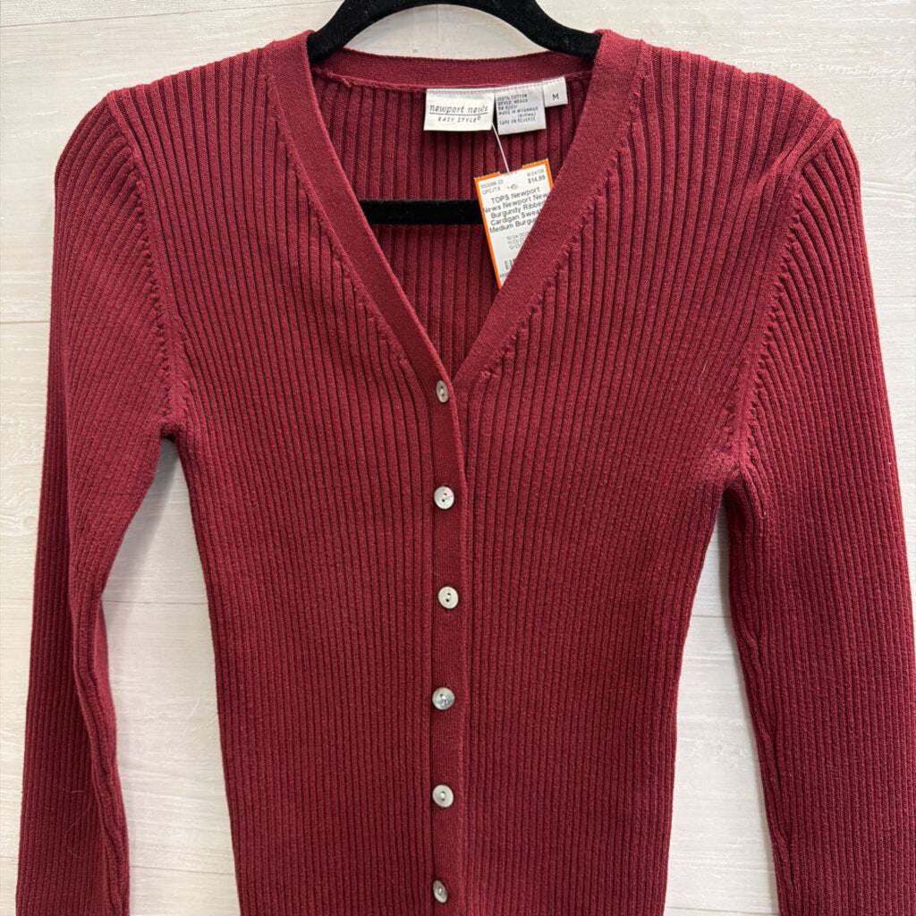 Newport News Burgundy Ribbed Cardigan Sweater Medium