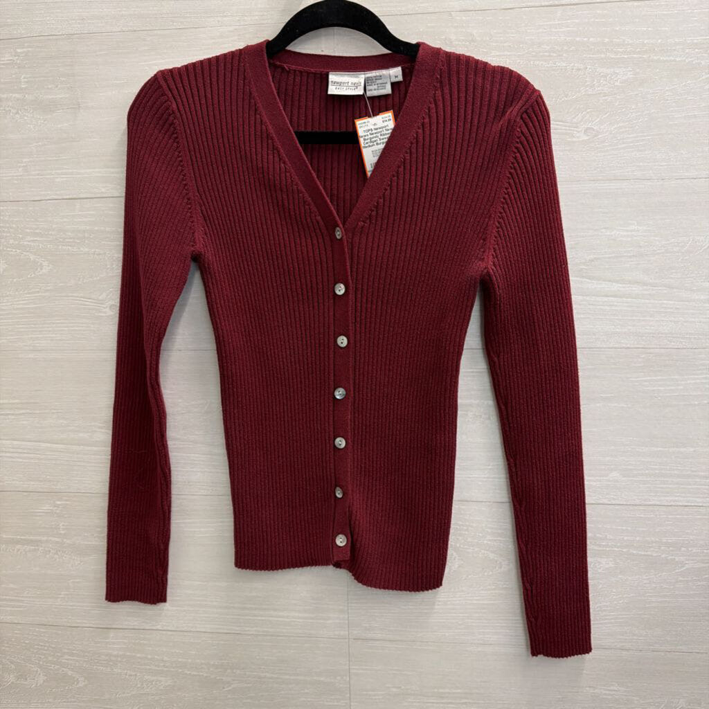 Newport News Burgundy Ribbed Cardigan Sweater Medium