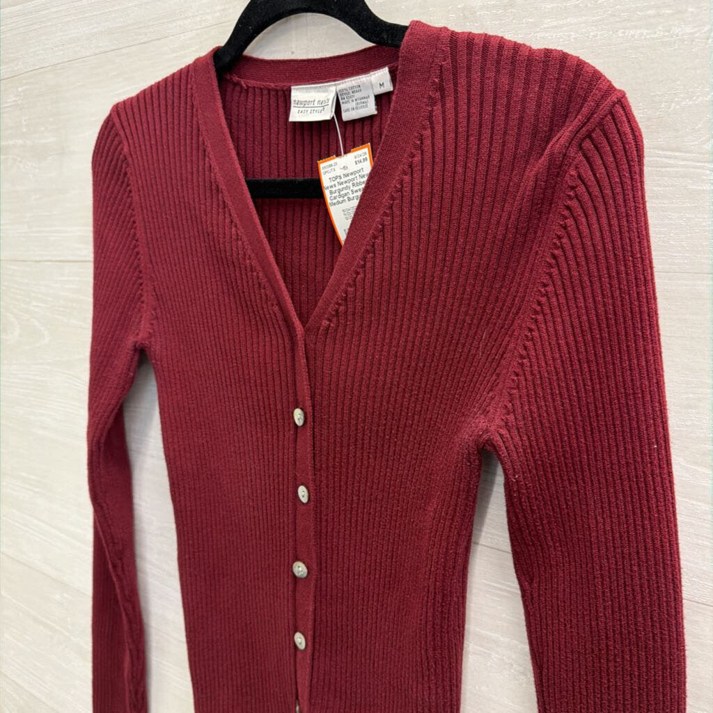 Newport News Burgundy Ribbed Cardigan Sweater Medium