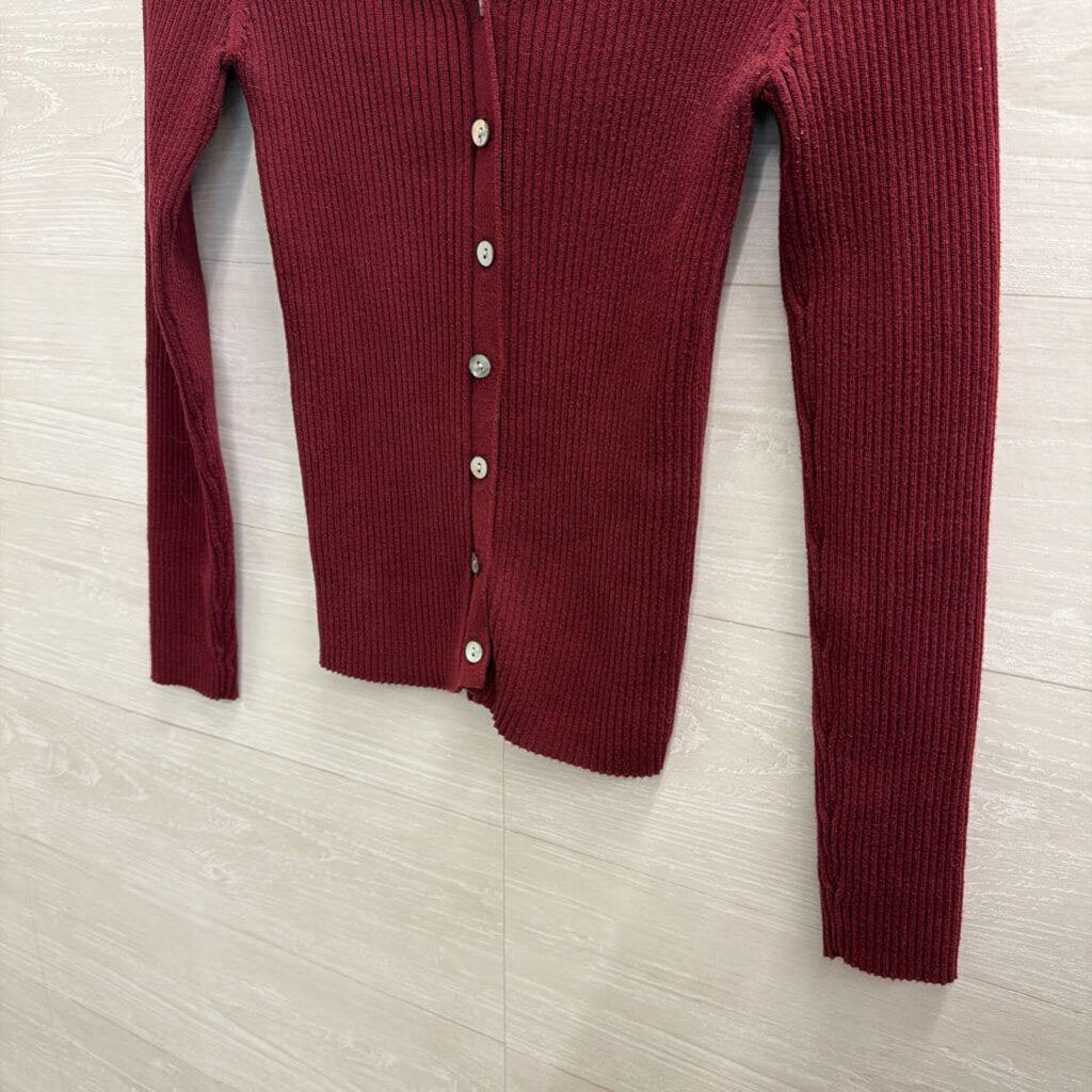 Newport News Burgundy Ribbed Cardigan Sweater Medium
