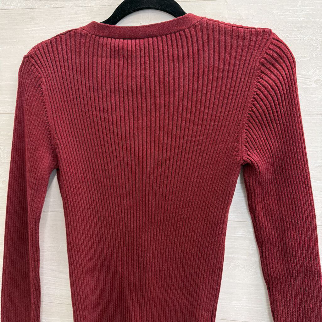 Newport News Burgundy Ribbed Cardigan Sweater Medium