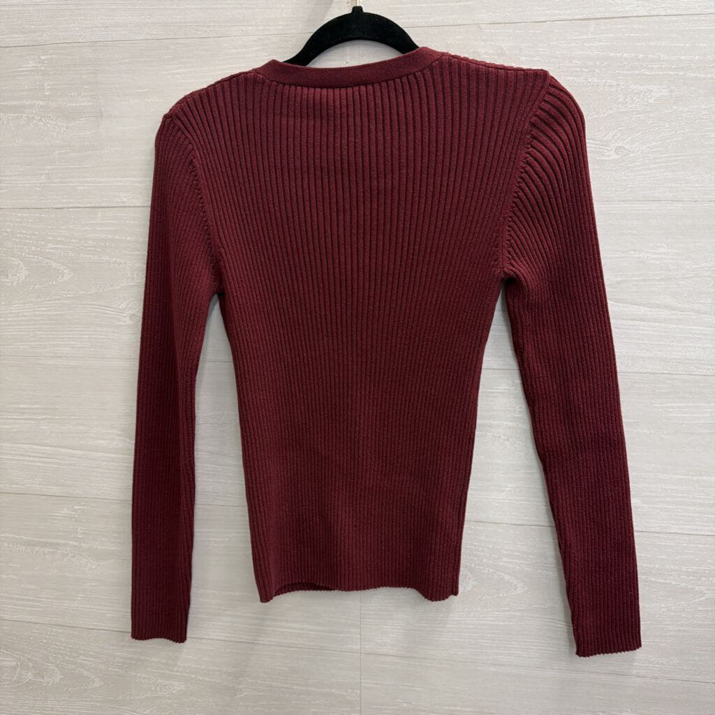 Newport News Burgundy Ribbed Cardigan Sweater Medium