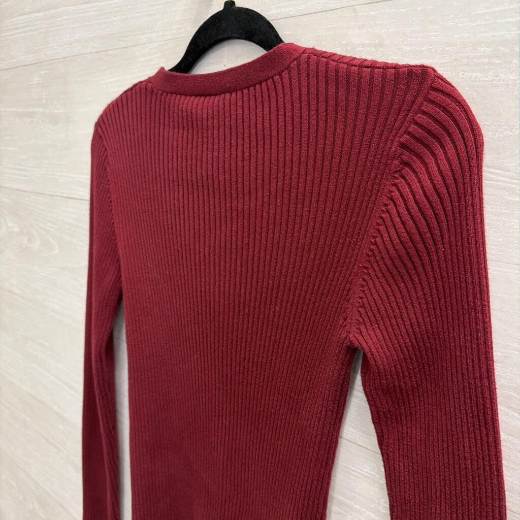 Newport News Burgundy Ribbed Cardigan Sweater Medium