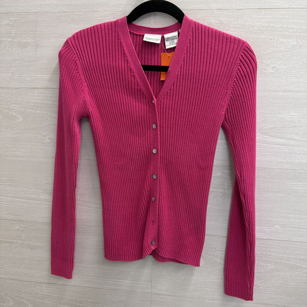 Newport News Pink Ribbed Cardigan Sweater Medium