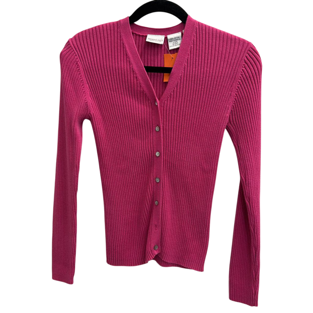 Newport News Pink Ribbed Cardigan Sweater Medium