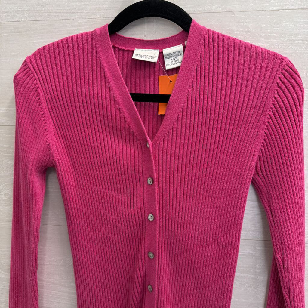 Newport News Pink Ribbed Cardigan Sweater Medium