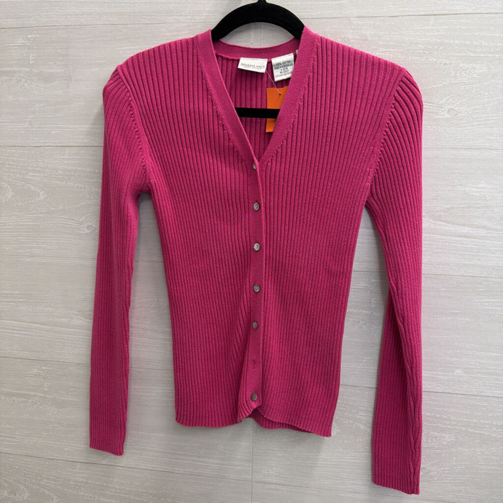Newport News Pink Ribbed Cardigan Sweater Medium