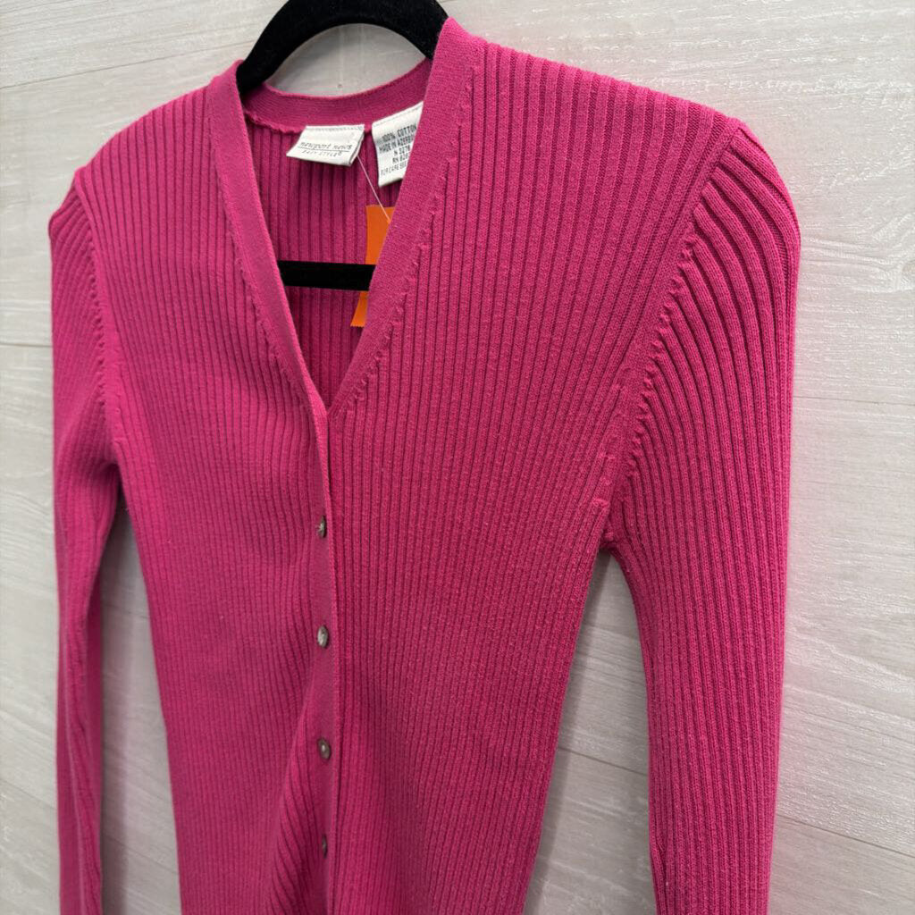 Newport News Pink Ribbed Cardigan Sweater Medium