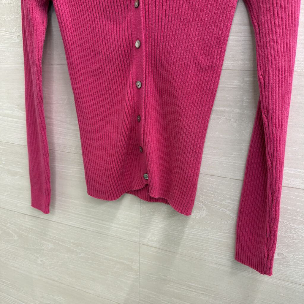 Newport News Pink Ribbed Cardigan Sweater Medium
