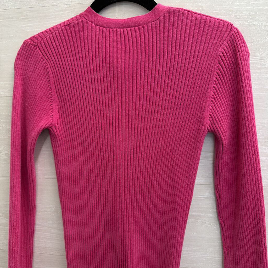 Newport News Pink Ribbed Cardigan Sweater Medium
