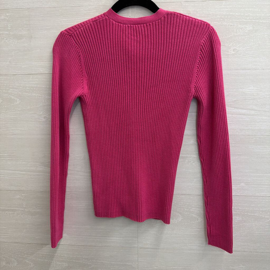 Newport News Pink Ribbed Cardigan Sweater Medium