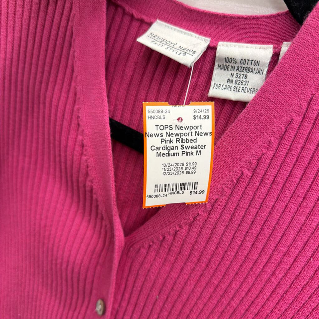 Newport News Pink Ribbed Cardigan Sweater Medium