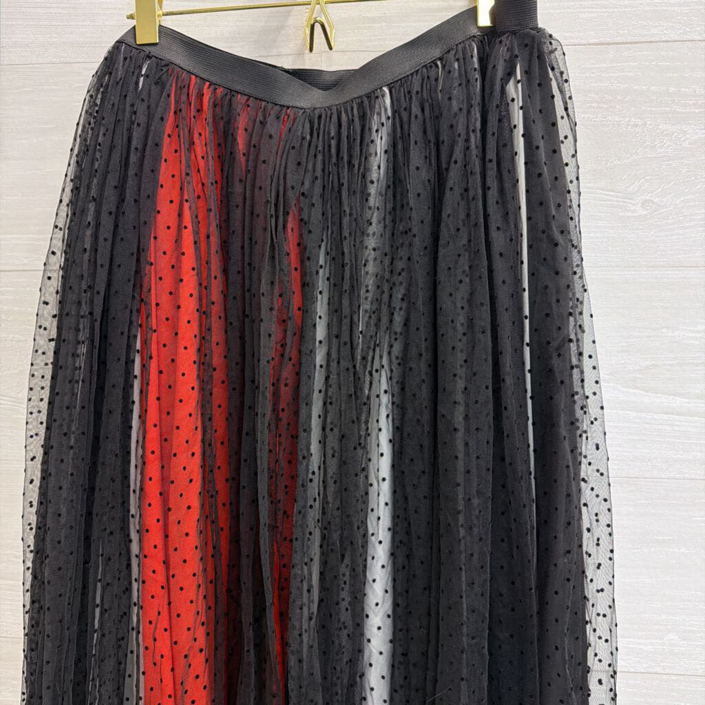 Black/ Multi Layered Polka Dot Maxi Skirt L/XL
