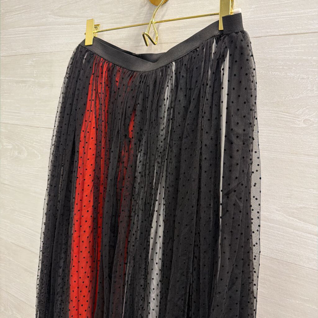Black/ Multi Layered Polka Dot Maxi Skirt L/XL
