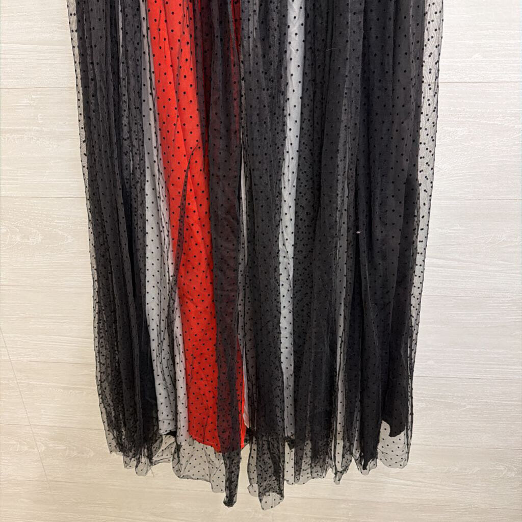 Black/ Multi Layered Polka Dot Maxi Skirt L/XL