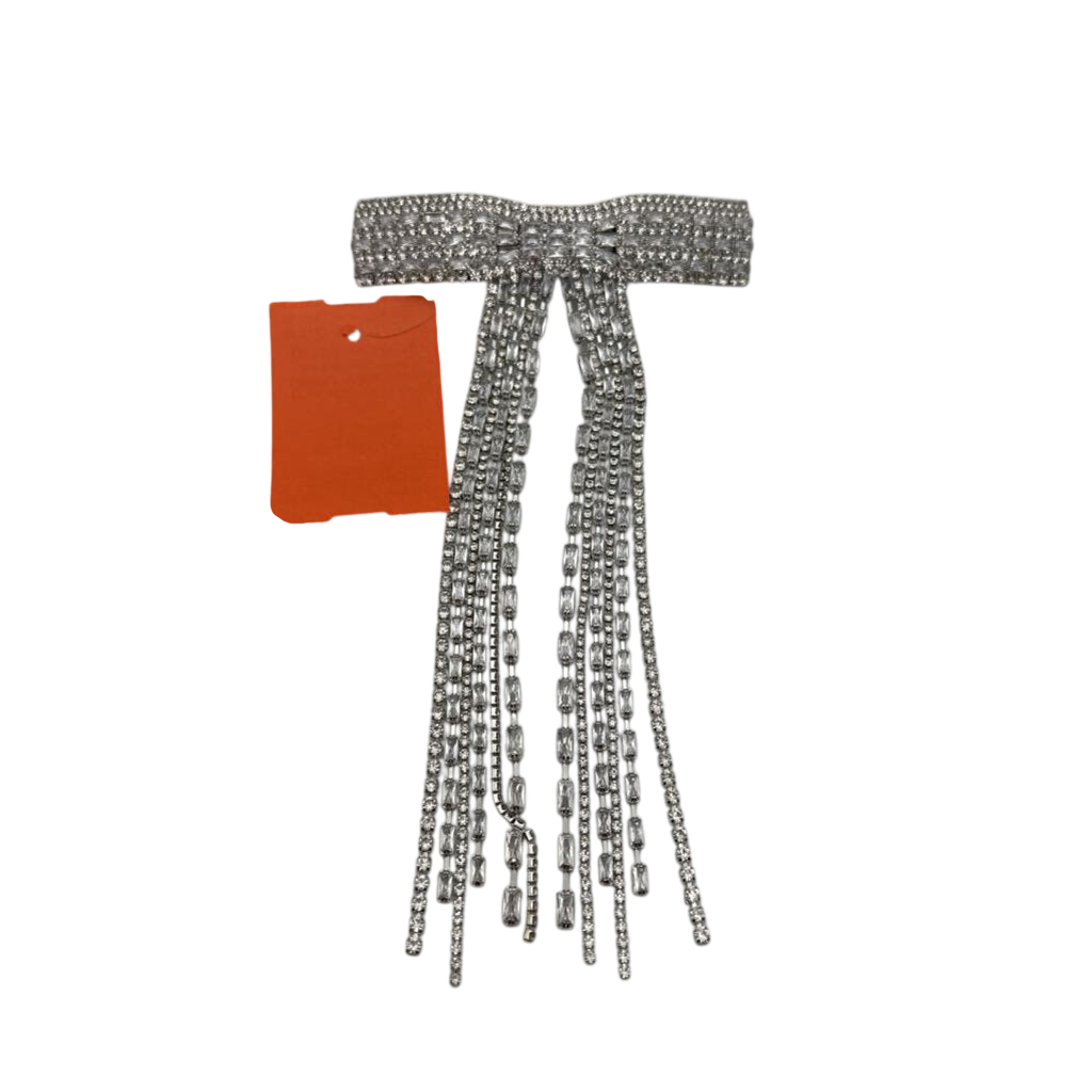 Silver Rhinestone Tassel Bow Hair Clip