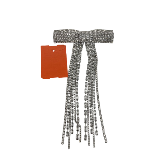 Silver Rhinestone Tassel Bow Hair Clip