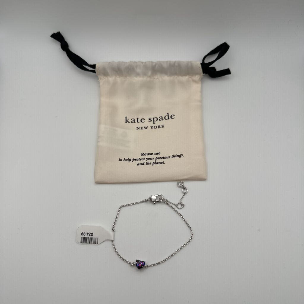 Kate Spade Silver/ Purple My Love Line Pendant Heart Bracelet