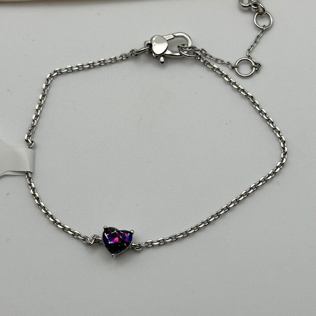 Kate Spade Silver/ Purple My Love Line Pendant Heart Bracelet