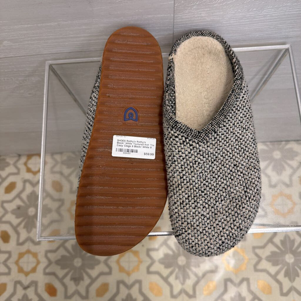 Rothy's Black/ White Textured Knit The Cozy Clogs 9
