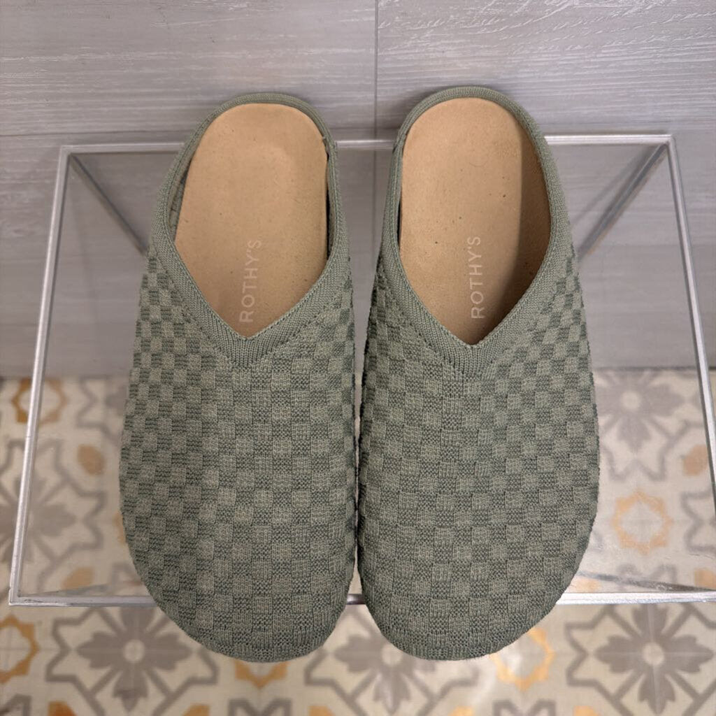 Rothy's Green Checkered Knit The Casual Clogs 9
