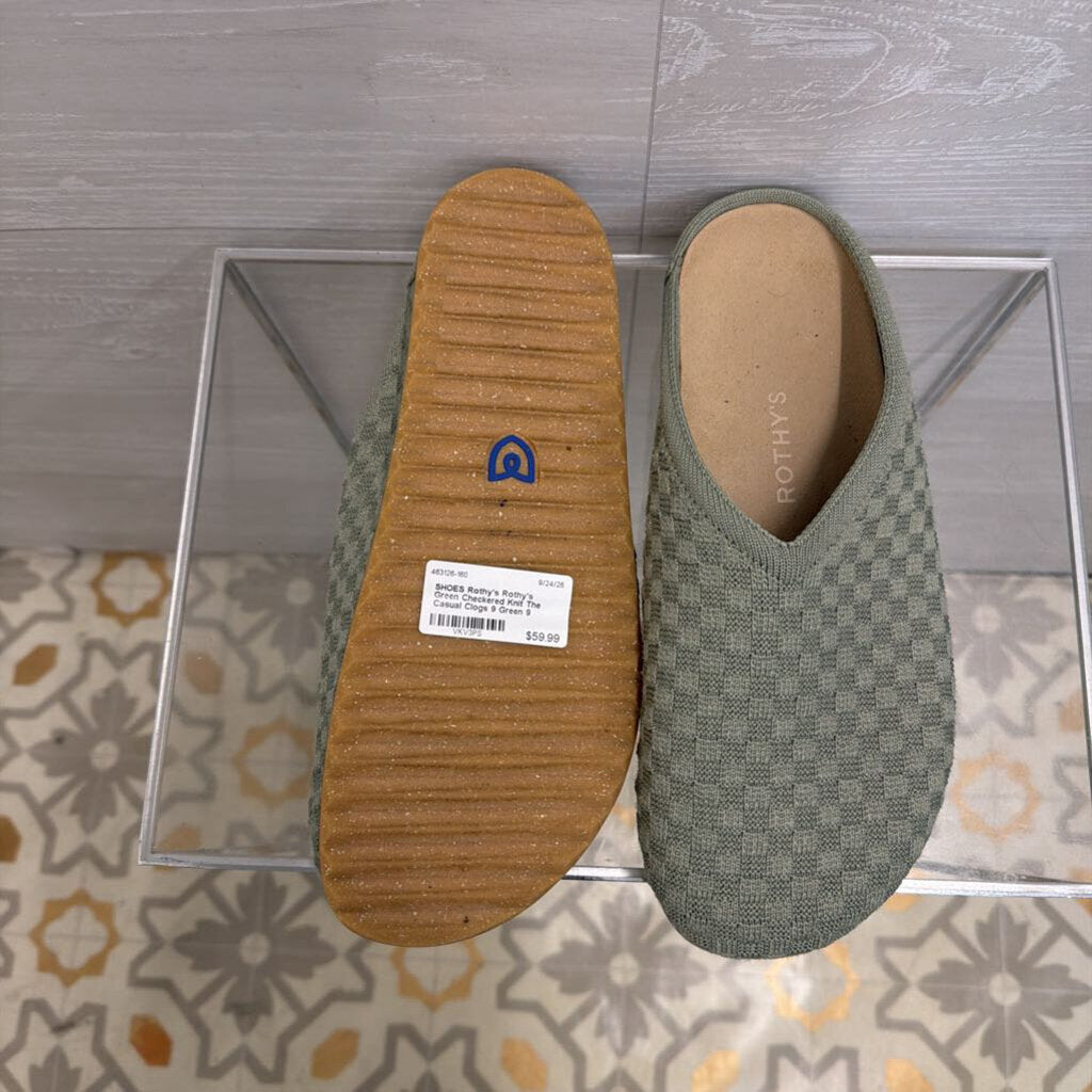 Rothy's Green Checkered Knit The Casual Clogs 9
