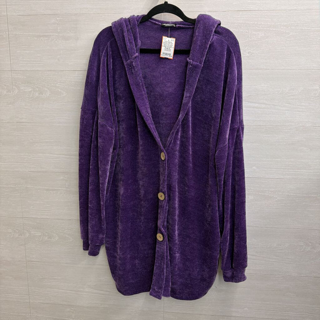 Heimish USA Soft Purple Knit Long Sleeve Hooded Cardigan Sweater 1X