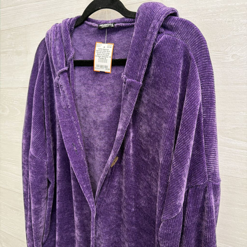 Heimish USA Soft Purple Knit Long Sleeve Hooded Cardigan Sweater 1X