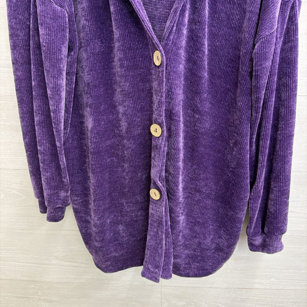 Heimish USA Soft Purple Knit Long Sleeve Hooded Cardigan Sweater 1X