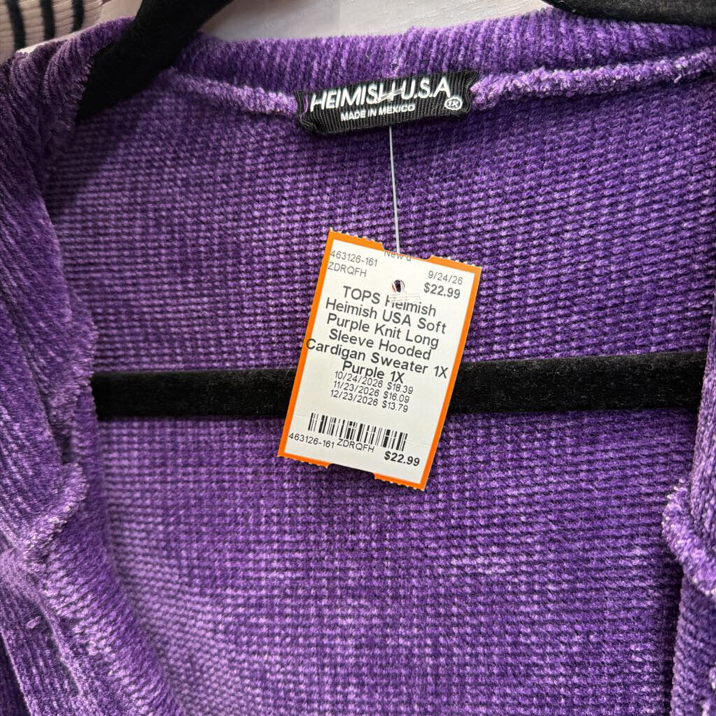 Heimish USA Soft Purple Knit Long Sleeve Hooded Cardigan Sweater 1X