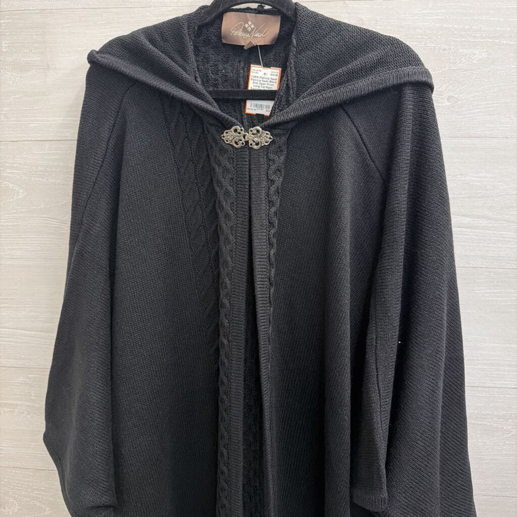 Patricia Nash Black Knit Open Front Long Cardigan Sweater One Size