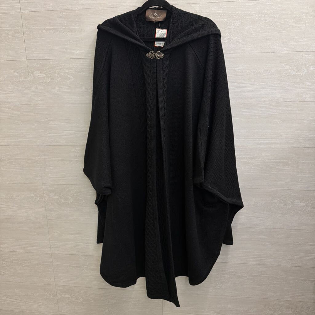 Patricia Nash Black Knit Open Front Long Cardigan Sweater One Size