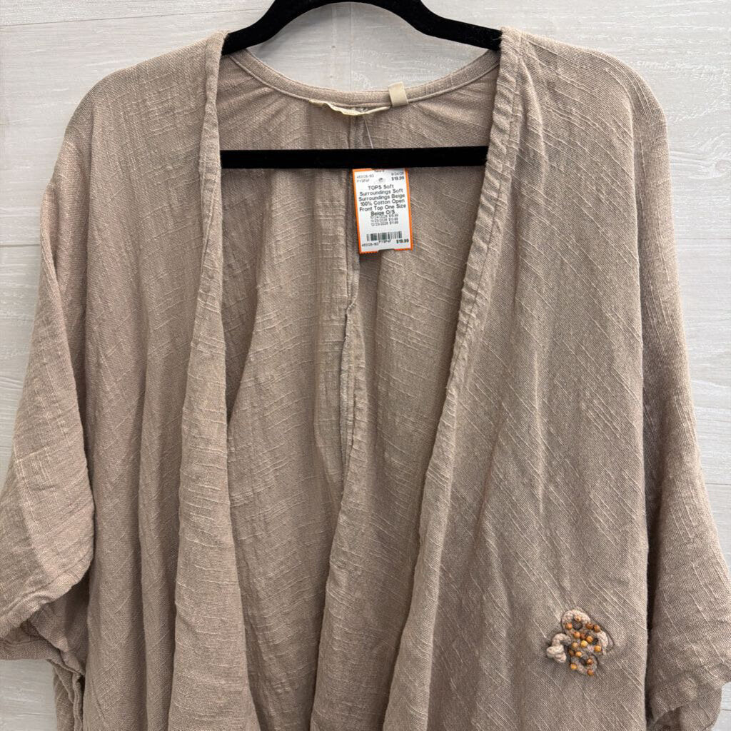 Soft Surroundings Beige 100% Cotton Open Front Top One Size