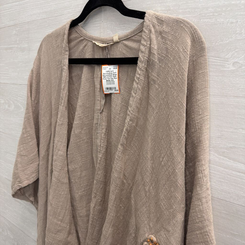 Soft Surroundings Beige 100% Cotton Open Front Top One Size